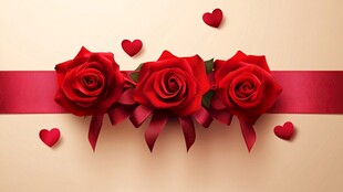 三朵红玫瑰配爱心装饰