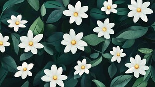 清新小白花与绿叶的景致