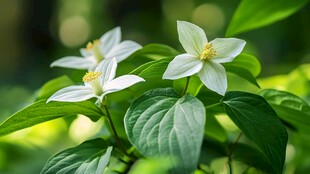 素雅白花绽放绿叶间