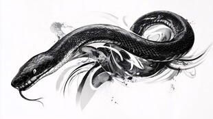 水墨风格盘绕蛇图案