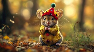 秋日萌鼠戴帽穿毛衣