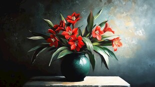 花瓶中的艳红花卉静物