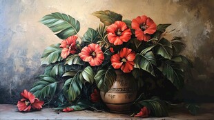 花瓶中的鲜艳朱槿花卉