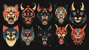 奇幻猫脸面具插画集合