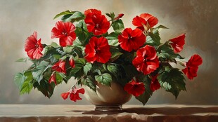 花瓶中的艳丽红色花卉