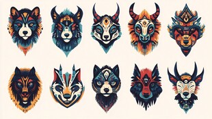1 个性狼头图腾插画集合