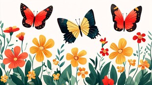 花丛中飞舞的多彩蝴蝶