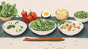 多样蔬菜美食摆拍画面