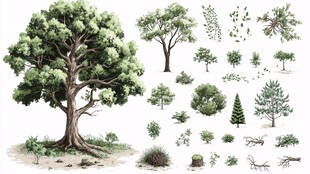 多样树木植物插画素材