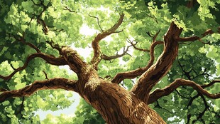 仰望繁茂巨树绿意盎然