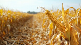 金黄玉米田中的成熟玉米