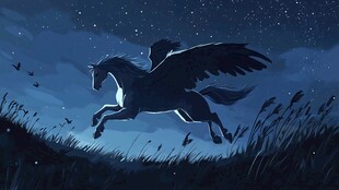 夜空中飞翔的奇幻独角兽