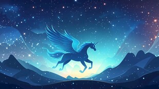 梦幻独角兽于星空下飞翔