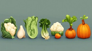 多样新鲜蔬菜与南瓜展示