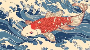 锦鲤游于翻涌海浪间