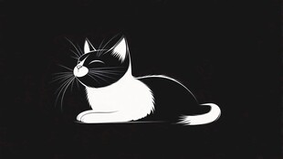 黑白猫咪惬意躺姿插画