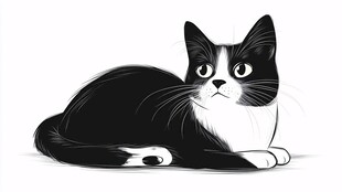 黑白猫咪趴卧可爱瞬间