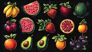 多彩新鲜水果插画集合