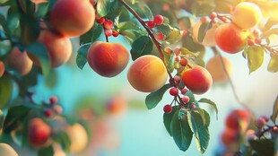 枝头硕果累累的成熟杏子