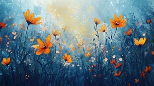 梦幻蓝调中的灿烂小黄花