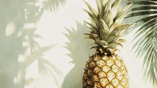 阳光下的菠萝与绿植影子