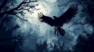 夜林雄鹰展翅图