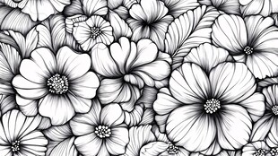 黑白花卉图案无缝背景图