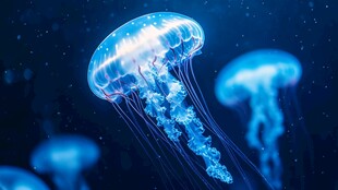 梦幻蓝色水母在深海游动