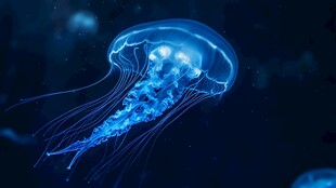 梦幻蓝水母在深海游动