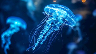 梦幻蓝水母在水中飘逸