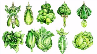 手绘清新绿色蔬菜集合