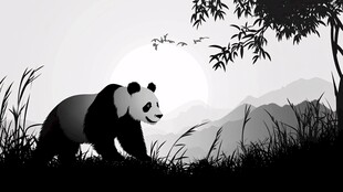 熊猫漫步山林剪影图