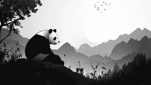 熊猫静赏山间美景