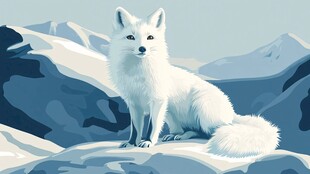 雪地中的纯白狐狸