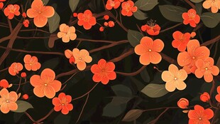 橙色花卉图案背景图