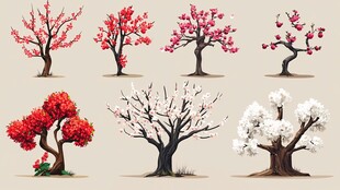 多彩繁花树木插画集合