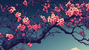 梦幻粉色花枝蓝天背景图