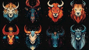 奇幻风格狮与牛动物头像