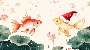 圣诞金鱼嬉游于荷塘间