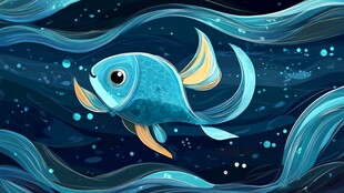 深海中游动的梦幻蓝鱼