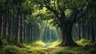 阳光洒落的静谧森林小径