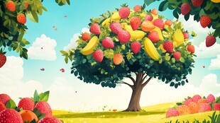 梦幻多彩水果树田园景象