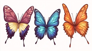 三只绚丽蝴蝶插画