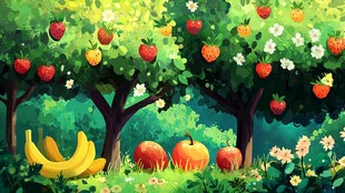 梦幻水果森林插画场景