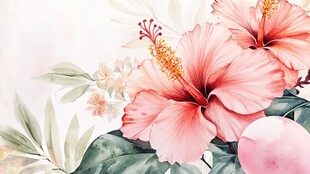 粉色木槿花水彩插画