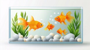 玻璃鱼缸中的可爱金鱼