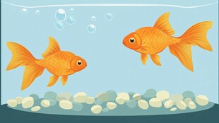 鱼缸中的两条可爱小金鱼