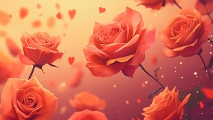 浪漫橙玫瑰与爱心梦幻景