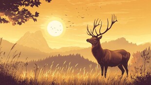 夕阳下的旷野麋鹿