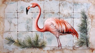 火烈鸟瓷砖背景装饰画